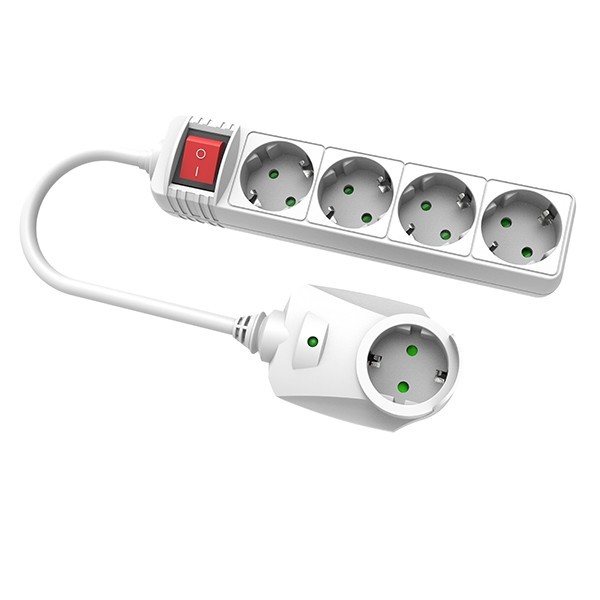 SOCKET SURGE PROTECTOR 4+1 HOLES WITH CABLE & SWITCH 3X1,5mm EXTENSION 1,5m, WITH SHUTTER PROTECTION WHITE