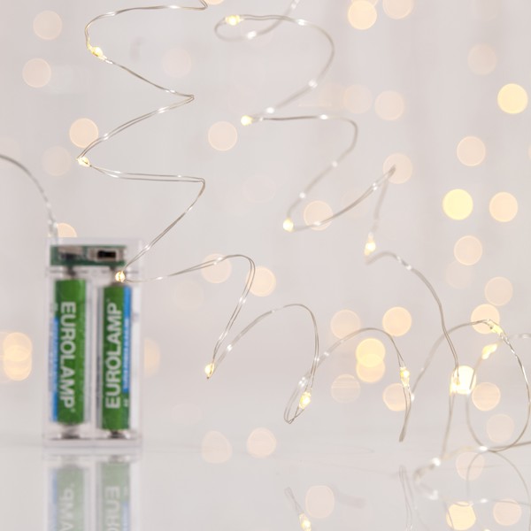 XMAS ΛΑΜΠΑΚΙ ΣΕΙΡΑ 50 MINI LED ΜΠΑΤΑΡΙΑΣ 3AA ΜΕ ΧΡΟΝΟΔΙΑΚΟΠΤΗ ΑΣΗΜΙ ΧΑΛΚΙΝΟ ΚΑΛΩΔΙΟ ΘΕΡΜΟ ΛΕΥΚΟ LED ANA 10cm ΠΑΡΟΧΗ 10cm IP20