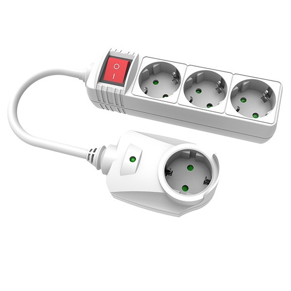 SOCKET SURGE PROTECTOR 3+1 HOLES WITH CABLE & SWITCH 3X1,5mm EXTENSION 1,5m, WITH SHUTTER PROTECTION WHITE