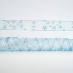 TRANSPARENT RIBBON, WITH SILVER AND BLUE SNOWFLAKES, 6,35cm, 10Y