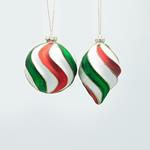GLASS ORNAMENT, CANDY, GREEN RED, 2 DESIGNS, SET 4PCS, 10cm 8x15cm