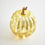 GLASS LED LIGHTED PUMPKIN, BATTERY OPERATED, ORANGE, 18x23cm
