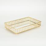 TRAY, METAL, WITH MIRROR, GOLD, 24x12.5x4.5cm