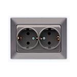 TWO GANG EARTHED SOCKET OUTLET  GRAPHITE