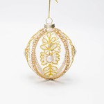 GLASS BALL, TRANSPARENT WITH WHITE PEARL, SET 4PCS, 8cm