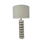 ΕΠΙΤΡΑΠΕΖΙΟ ΦΩΤΙΣΤΙΚΟ ΜΕ ΛΙΝΟ ΚΑΠΕΛΟ ΜΠΕΖ ΜΕΤΑΛΛΙΚΟ - ΜΑΡΜΑΡΙΝΟ ΛΕΥΚΟ - ΧΡΥΣΟ 34x34x64cm