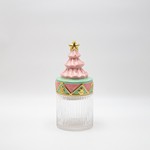 COOKIE JAR WITH PINK CHRISTMAS TREE LID, DECORATIVE, 11x25cm