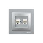 DESPINA DOUBLE DATA SOCKET OUTLET 2 x RJ45 CAT 6 SILVER