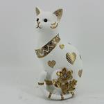 TABLE DECORATION, CAT WITH HEARTS & FLOWERS, WHITE & GOLD 11.5x8x21cm