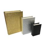 DECORATIVE BOOK BOX, WOODEN, SILVER, BLACK, GOLD, SET 3PCS,  30x21.5x6 , 23x17x4.5, 16x11x3cm