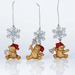 ACRYLIC ORNAMENT, GOLD BEAR WITH SNOWFLAKE, WITH GLITTER, 6x9,8cm