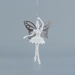 ACRYLIC FAIRY, WITH GREY FEATHERS, WITH GLITTER, 9,7x15,7cm