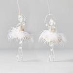 BALLERINA ACRYLIC TRANSPARENT, WITH CHAMPAGNE SKIRT AND WHITE FEATHERS, 2 DESIGNS, 7,5x17cm, PRICE PER PIECE