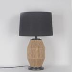 TABLE  LAMP, WITH LINEN  SHADE,  METAL- WOOD, BLACK-NATURAL, 30.5x51cm