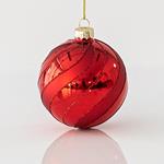 GLASS BALL, RED SHINY, WITH RED MATTE LINES, SET 4PCS, 8cm