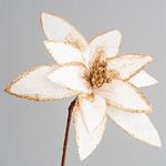 FLOWER WHITE, WITH GOLD, GLITTER, WITH LONG LEAFSTALK 72cm, 23cm