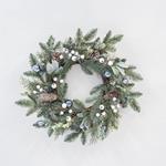LITTLE WREATH, WITH PINE CONES AND BLUE DECORATIVES, 55cm