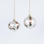 GLASS ORNAMENT, WITH PAINTED MISTLETOE, IN 2 SHAPES, SET 4PCS, 8cm
