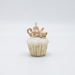 POLYRESIN HANGING ORNAMENT, CUPCAKE WITH TEAPOT, CHAMPAGNE, 5x7cm