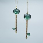 PLASTIC KEY, GOLD WITH EMERALD GREEN GEM, 2 DESIGNS, 4.3x1.3x15.5cm