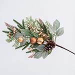TWIG, WITH LEAVES AND COPPER DECORATIVES, 75cm