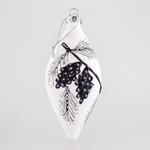 WHITE GLASS BALL, IN TEARDROP SHAPE, WITH EMPOSSED DESIGNS, SET 4PCS, 6x14cm