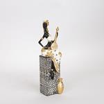 DECORATIVE SCULPTURE, RESIN, FEMALE WITH MUSICAL INSTRUMENT ΟN A BASE, WHITE-GOLD-BLACK, 8.5x8x32cm