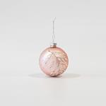 GLASS BALL, PINK WITH LEAVES, SET 4PCS, 10cm