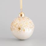 GLASS BALL, WITH STONES, OFF WHITE, 8cm