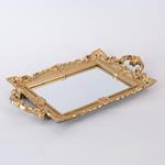TRAY,  WITH MIRROR,  PLASTIC, GOLD, 38x22cm