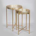 SET SIDE TABLES, METAL, GOLD, GLASS TOP, 44x44x62cm