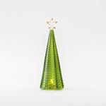 LIGHTED GLASS TREE, GREEN, WITH TOP TREE, BATTERY OPERATED, 8x28cm