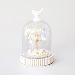 GLASS CLOCHE, WITH BIRD AND PEARL TREE, 12 LED, 11,6x18cm
