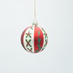 GLASS BALL, WHITE WITH RED AND MISTLETOE PATTERN, SET 4PCS, 8cm