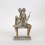 DECORATIVE SCULPTURE, RESIN, SEATED FEMALES , GOLD-GREEN,19x9x31cm