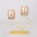 CANDLE HOLDER WITH AMBER GLASS CUP, METAL, GOLD, 2 POSITIONS, 27x7.5x28.5cm
