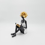 DECORATIVE SCULPTURE WOMAN WITH FLOWER WHITE-BLACK-GOLD 9X21X24CM