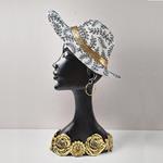 DECORATIVE SCULPTURE, RESIN, FEMALE WITH HAT, BLACK- GOLD-WHITE 18x7.2x34cm