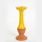 CANDLE HOLDER, CERAMIC, TERRACOTTA & YELLOW, 1 POSITION, 9.8x9.8x26.7cm