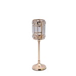 CANDLE HOLDER GLASS WITH CRYSTAL DETAILS METALLIC BASE GOLD - WHITE - CLEAR GLASS 11x30cm