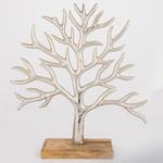 TABLE DECORATION TREE,  WOOD-NICKEL, SILVER- NATURAL, 40x8x44cm