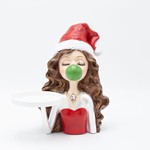 POLYRESIN GIRL, WITH BUBBLEGUM AND TRAY, 21x17x23cm
