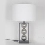 TABLE LAMP,  WITH  LINEN SHADE,  METAL, BLACK-SIVER- WHITE, 33x53cm