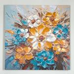 CANVAS  PAINTING ,  FLOWERS, YELLOW- WHITE-BLUE, 80x80x2.5cm