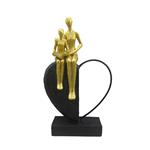 DECORATIVE FIGURE, PEOPLE SEATED ON A HEART, GOLD & BLACK, 18x6.5x29cm