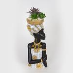 DECORATIVE SCULPTURE, FEMALE IN TURBAN-BASKET WITH PLANT, 12x10x28.5cm