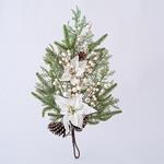 TWIG, WITH WHITE FLOWER, PINE CONE AND DECORATIVES, 70cm