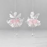 ACRYLIC FAIRY, MATTE TRANSPARENT, WITH PINK GLITTER, WITH HANGING LEGS AND GEMS, 2 DESIGNS, 10x15,5cm, PRICE PER PIECE