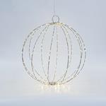 SILVER METAL BALL LIGHTED 40cm, 240 MINI LED, ADAPTOR STEADY,  SILVER COPPER WIRE, WARM WHITE LED, LEAD WIRE 3m, IP44