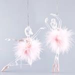 BALLERINA ACRYLIC TRANSPARENT, WITH PINK FEATHERS, 2 DESIGNS, 9,5x13,6cm, PRICE PER PIECE